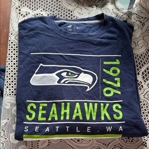 Team Apparel Seahawks Navy and Lime Green Long Sleeve Tee
